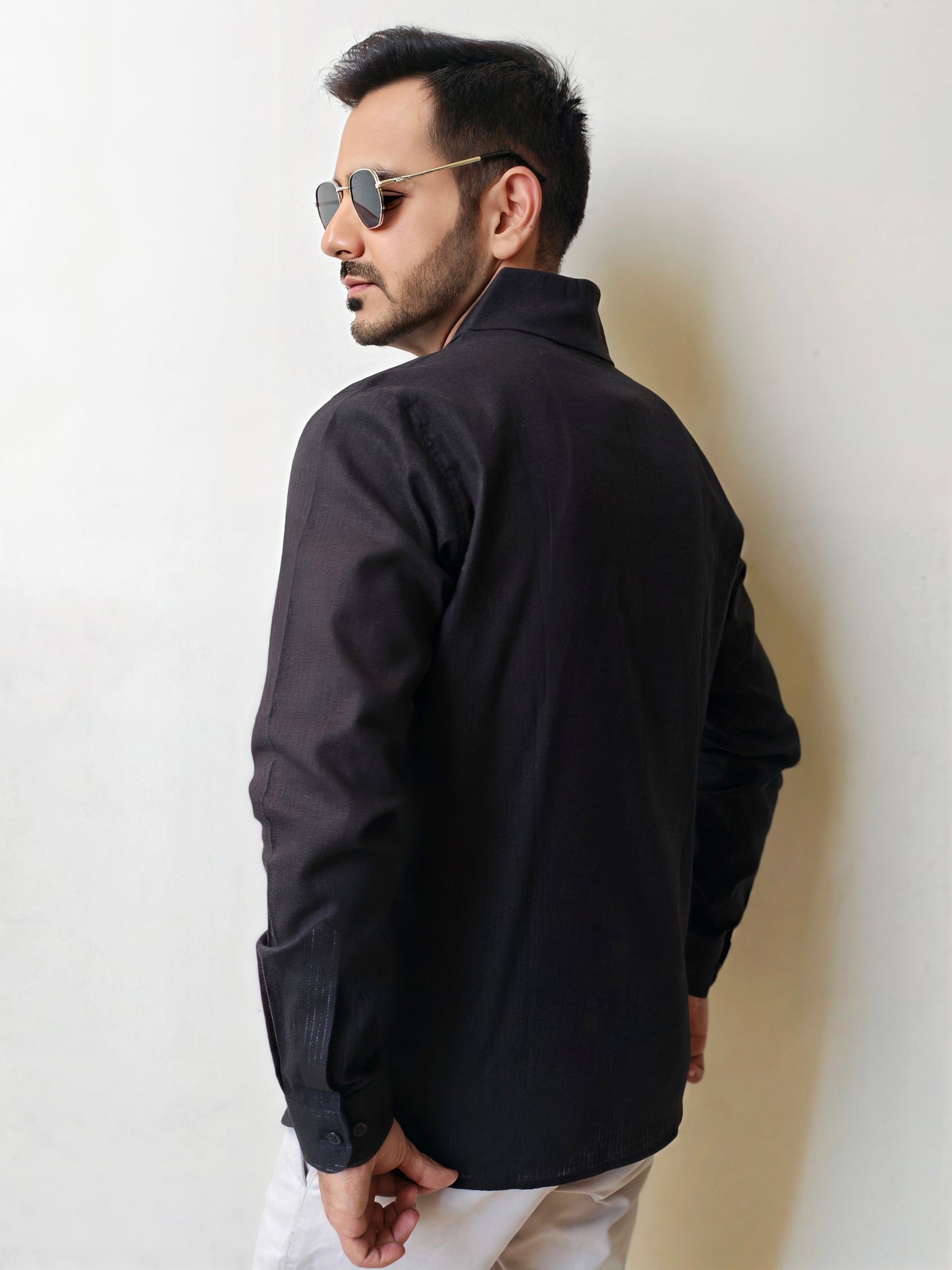 Men's Premium Textured Cotton Cowl Neck Shirt