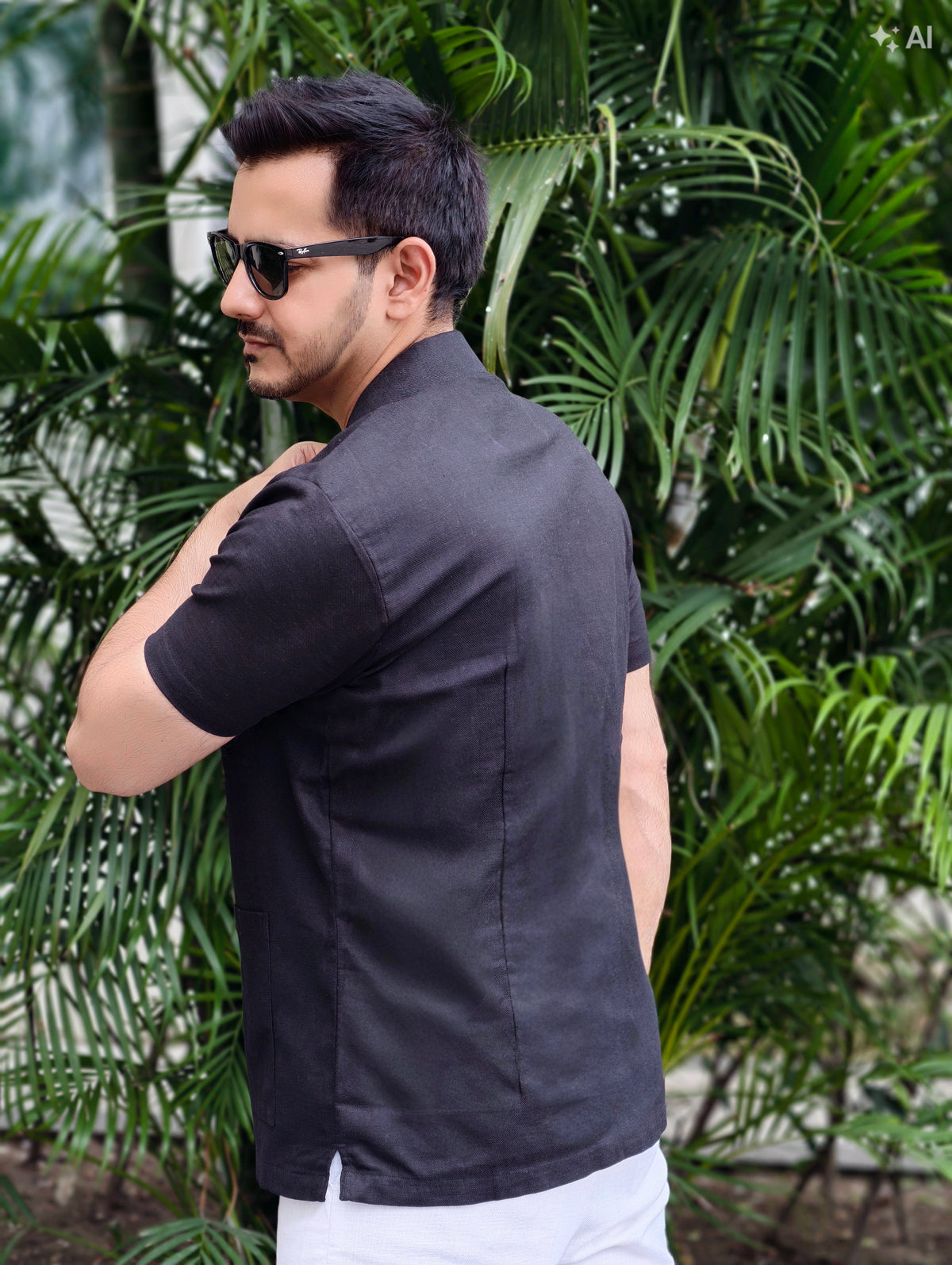 Men’s Black Wrapped Jacket Style Knot Shirt