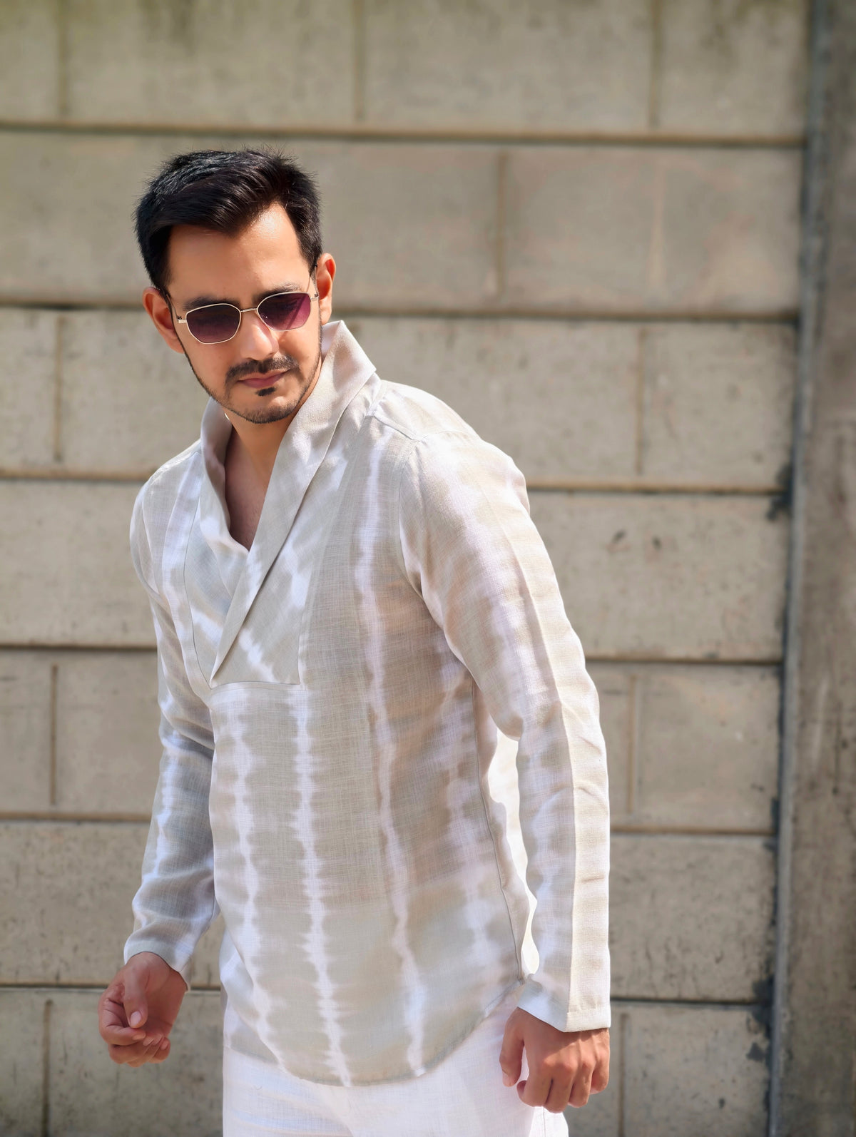 Men’s Pista Tie-Dye Shawl Collar Kurta Shirt