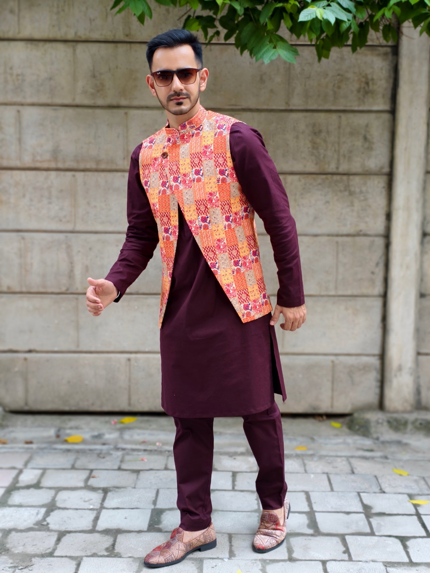 Men’s Multicolor Printed Asymmetrical Nehru Jacket | Festive & Wedding Ethnic Waistcoat for Kurta Pajama
