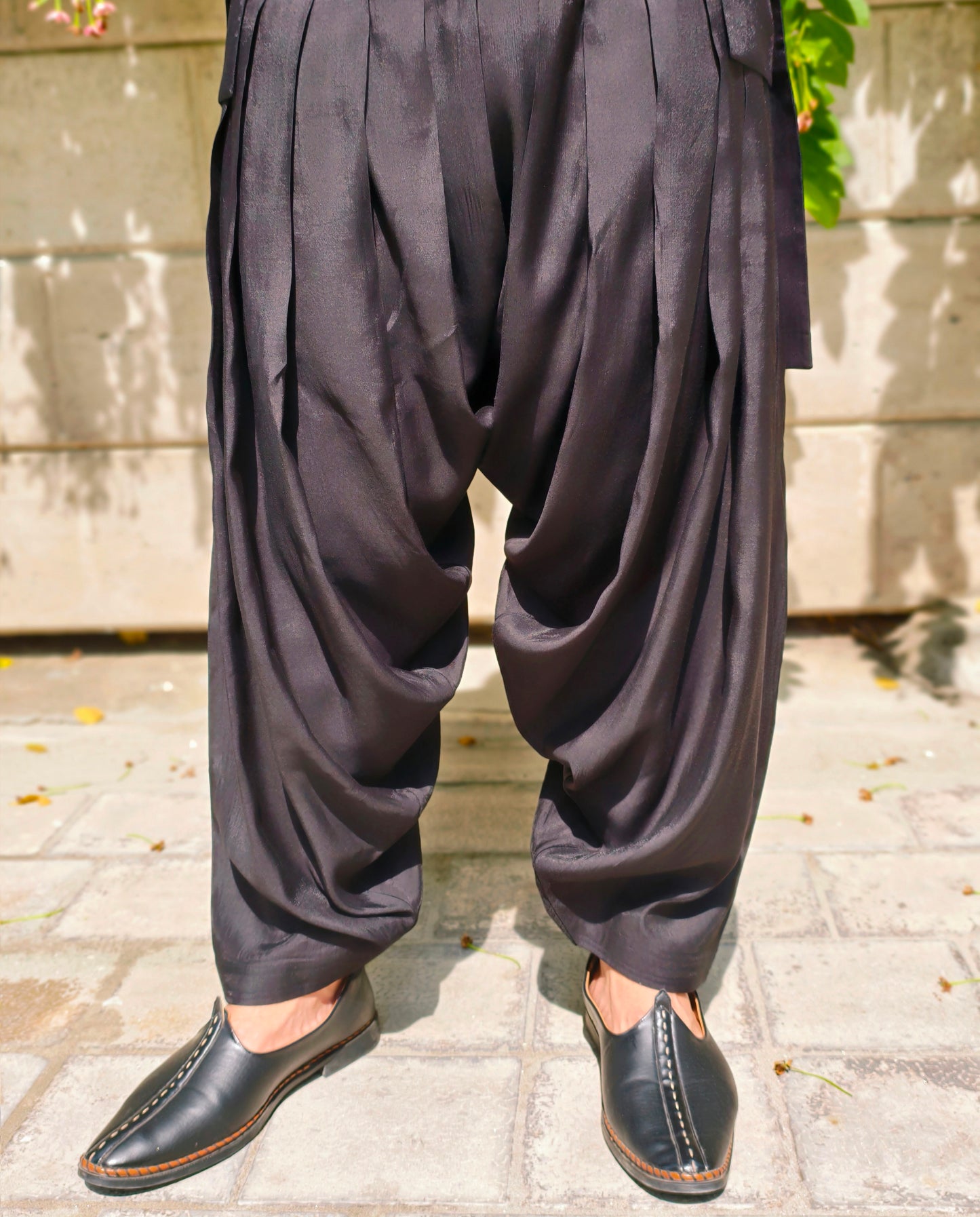 Men’s Black Designer Kurta Set with Pleated Dhoti Pants and Open Jacket