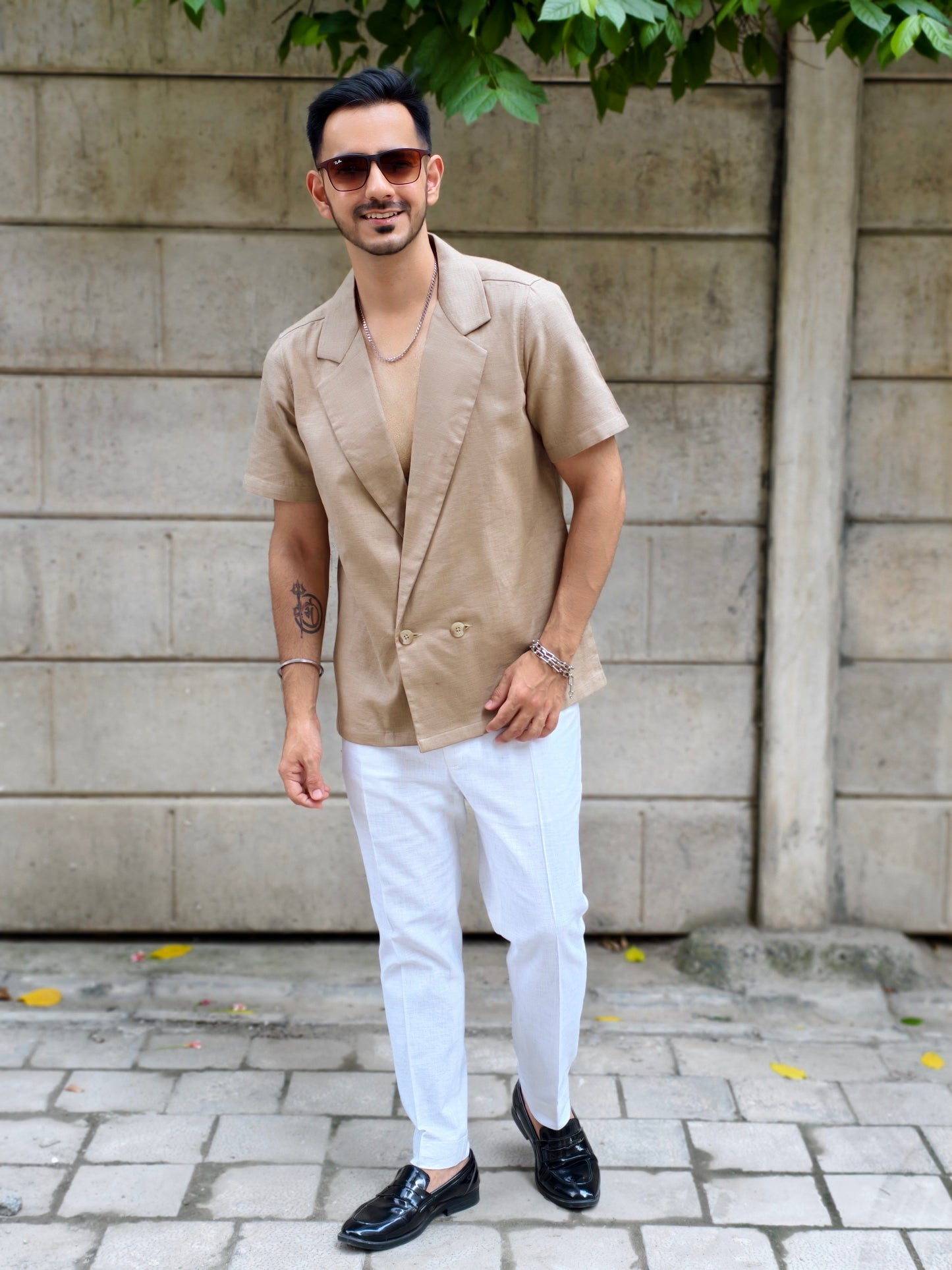 Men’s Khaki Double-Breasted Blazer Shirt | Stylish Summer Outfit | Casual & Party Wear