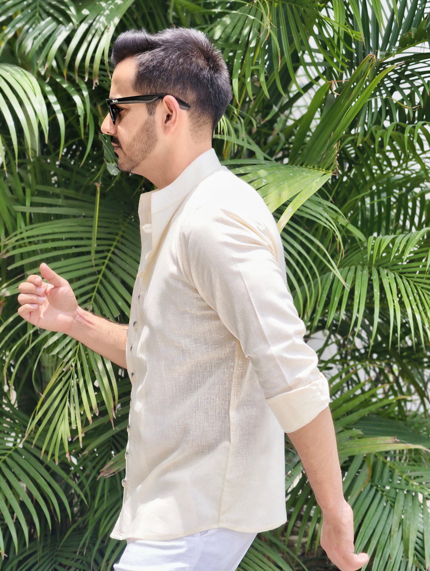 Men's Mandarin Looped Button Linen Cotton Shirt
