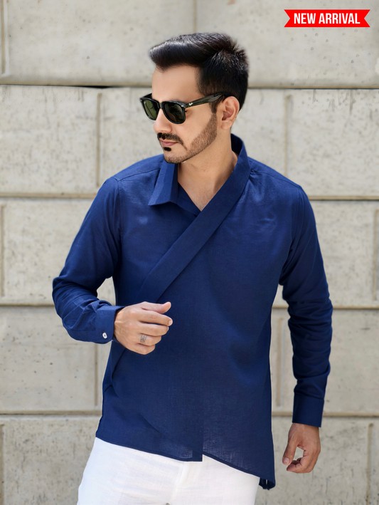 Men’s Asymmetrical Casual Wrap Kurta Shirt