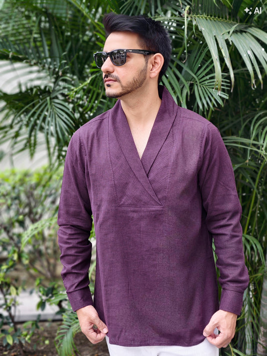 Men's Premium Textured Cotton Cowl Neck Shirt