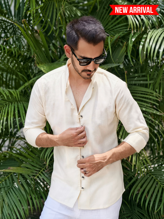 Men's Mandarin Looped Button Linen Cotton Shirt