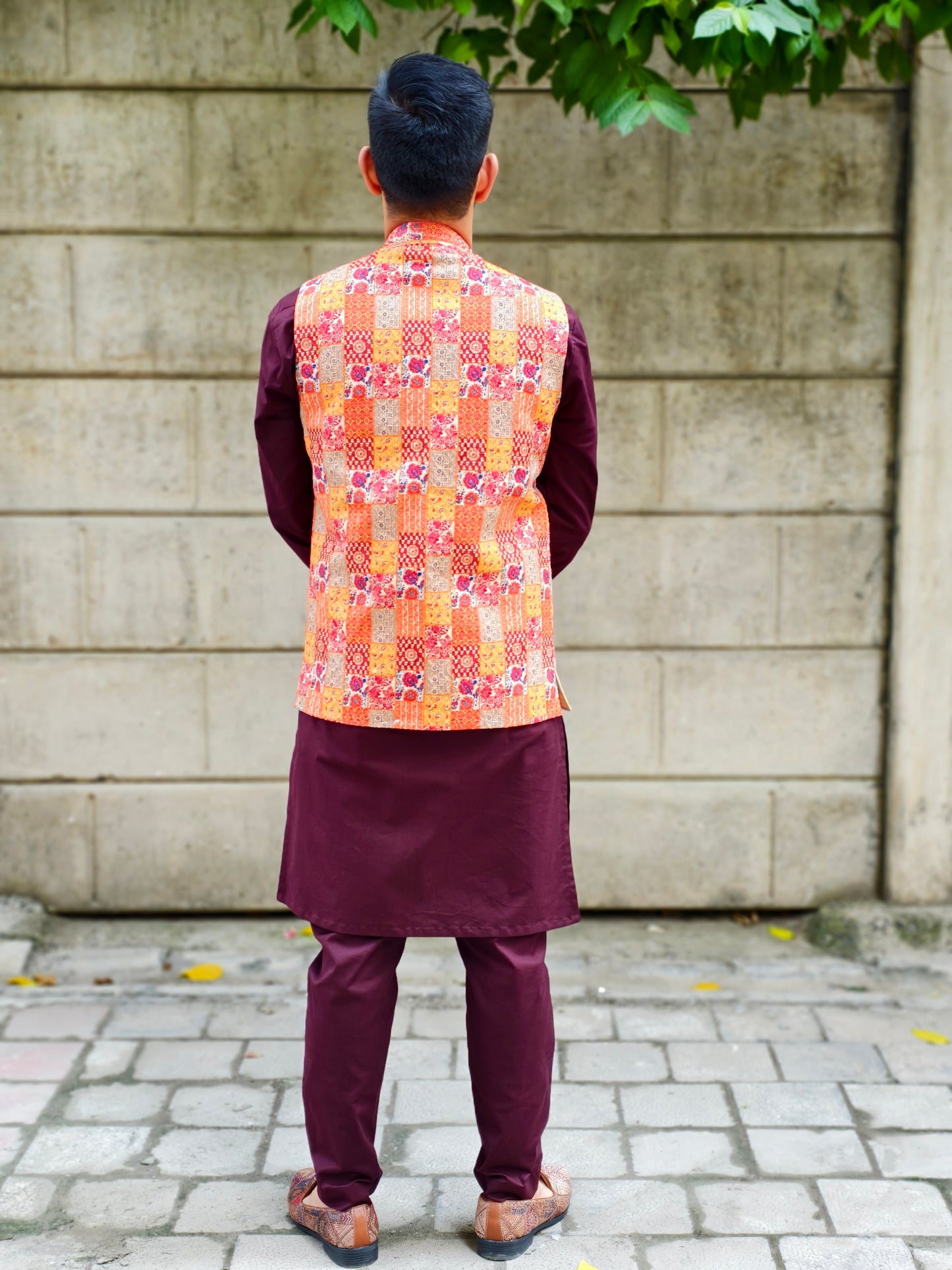 Men’s Multicolor Printed Asymmetrical Nehru Jacket | Festive & Wedding Ethnic Waistcoat for Kurta Pajama