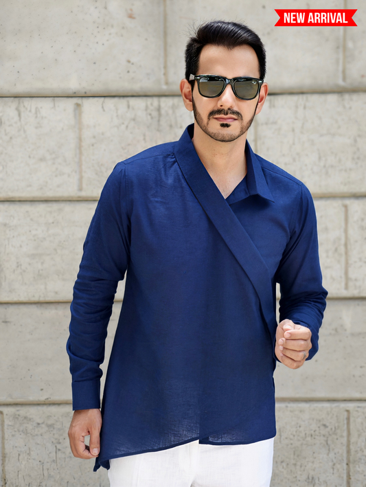 Men’s Asymmetrical Casual Wrap Kurta Shirt