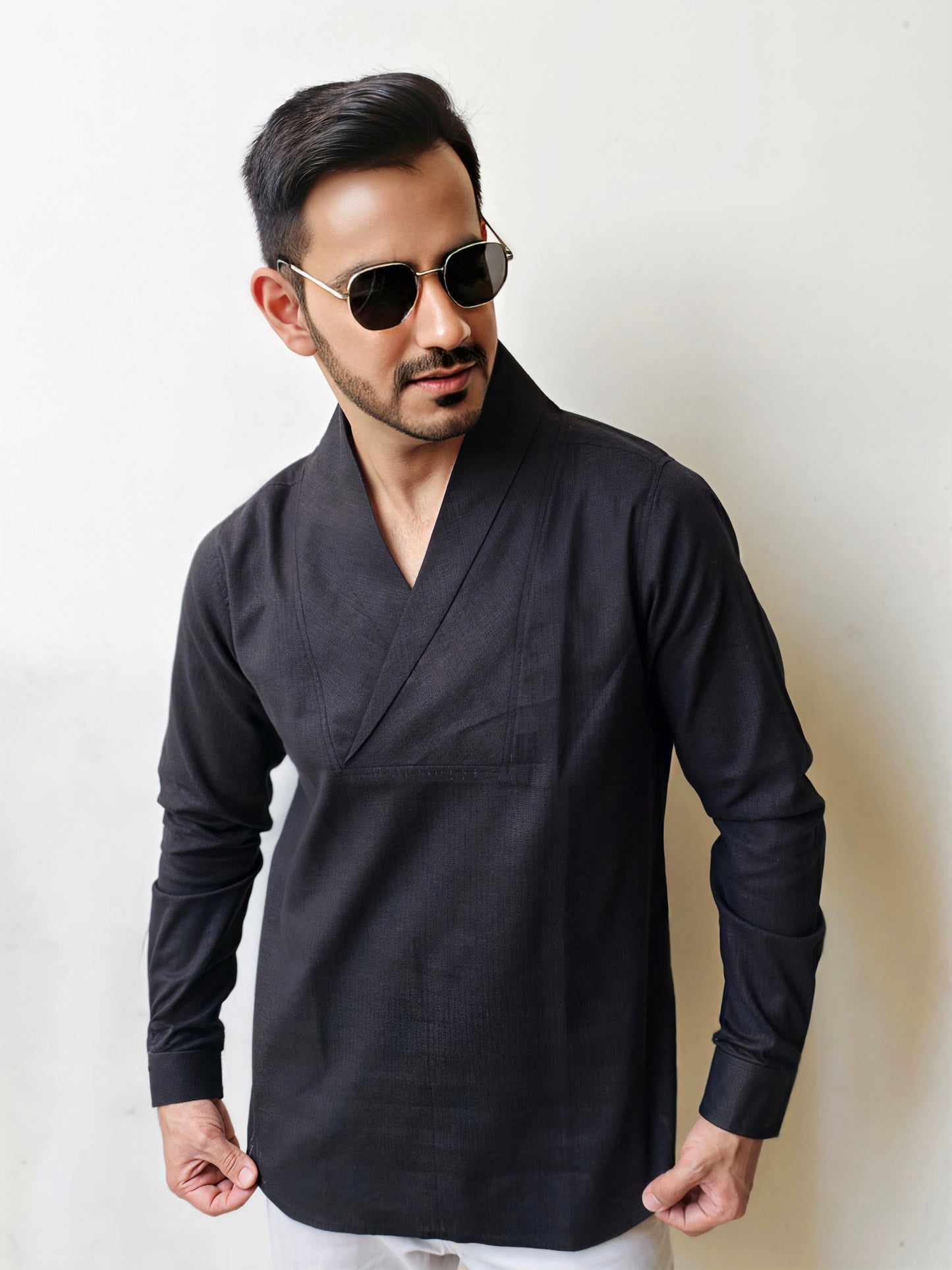 Men's Premium Textured Cotton Cowl Neck Shirt