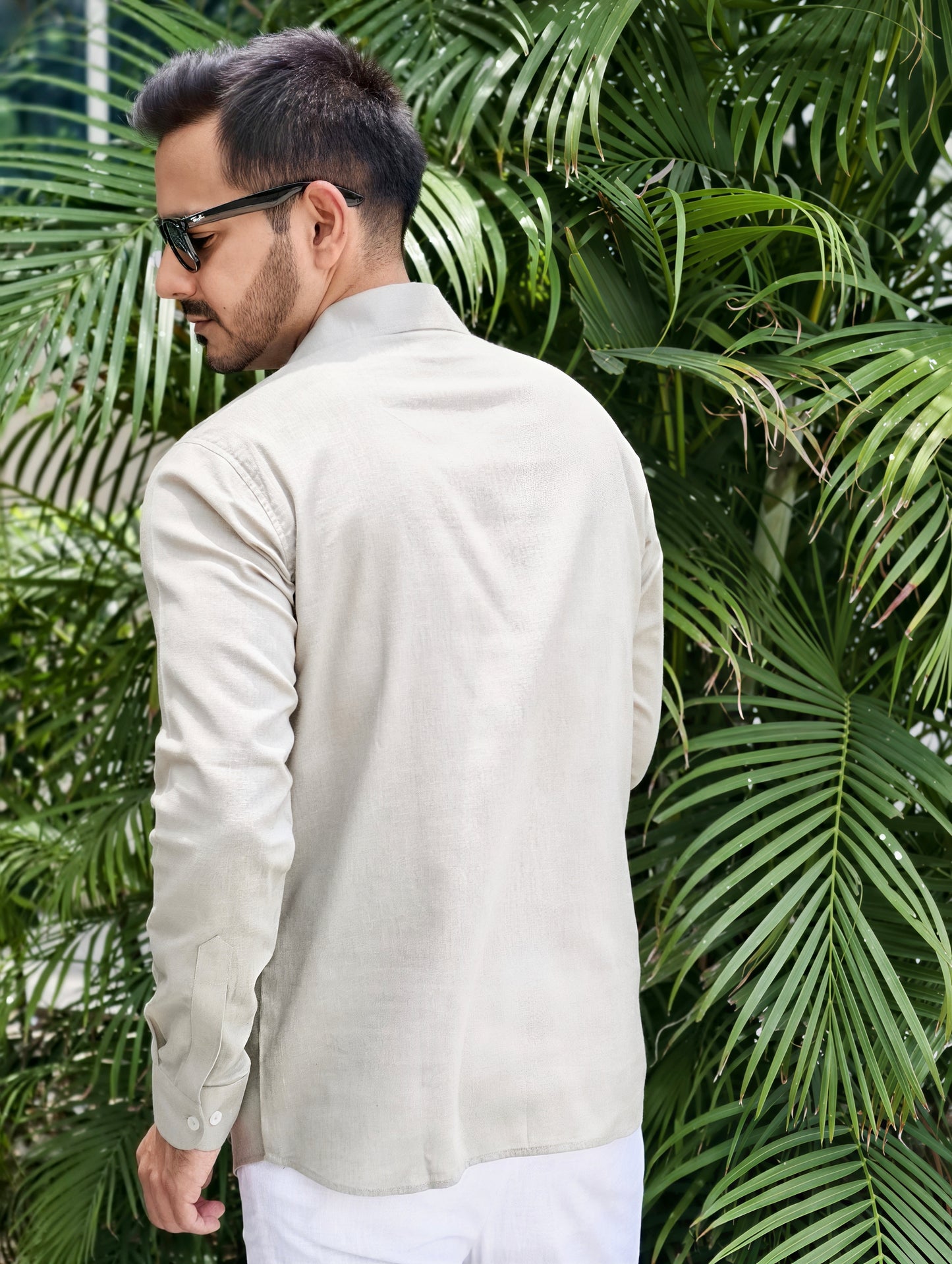 Men’s Lace-Up Collar Linen Cotton Kurta Shirt